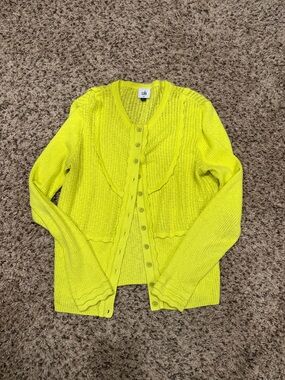 CAbi Neon Yellow Textured Knit Button-Up Cardigan